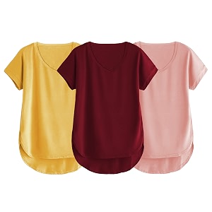 fabricorn combo of three cotton v-neck up down short sleeve tshirt for women pack of 3