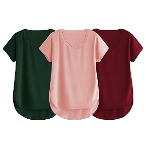 fabricorn combo of three cotton v-neck up down short sleeve tshirt for women pack of 3