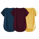 Fabricorn Combo of Three Cotton V-Neck Up Down Short Sleeve Tshirt for Women (Pack of 3)