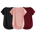 Fabricorn Combo of Three Cotton V-Neck Up Down Short Sleeve Tshirt for Women (Pack of 3)
