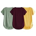 Fabricorn Combo of Three Cotton V-Neck Up Down Short Sleeve Tshirt for Women (Pack of 3)