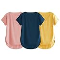 Fabricorn Combo of Three Cotton V-Neck Up Down Short Sleeve Tshirt for Women (Pack of 3)
