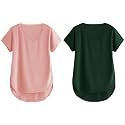 Fabricorn Combo of Three Cotton V-Neck Up Down Short Sleeve Tshirt for Women (Pack of 3)