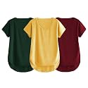 Fabricorn Combo of Three Cotton V-Neck Up Down Short Sleeve Tshirt for Women (Pack of 3)