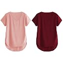 Fabricorn Combo of Three Cotton V-Neck Up Down Short Sleeve Tshirt for Women (Pack of 3)
