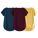 Fabricorn Combo of Three Cotton V-Neck Up Down Short Sleeve Tshirt for Women (Pack of 3)