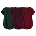Fabricorn Combo of Three Cotton V-Neck Up Down Short Sleeve Tshirt for Women (Pack of 3)