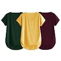 Fabricorn Combo of Three Cotton V-Neck Up Down Short Sleeve Tshirt for Women (Pack of 3)