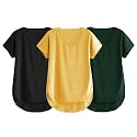 Fabricorn Combo of Three Cotton V-Neck Up Down Short Sleeve Tshirt for Women (Pack of 3)
