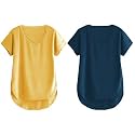 Fabricorn Combo of Three Cotton V-Neck Up Down Short Sleeve Tshirt for Women (Pack of 3)