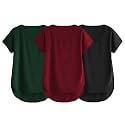 Fabricorn Combo of Three Cotton V-Neck Up Down Short Sleeve Tshirt for Women (Pack of 3)