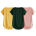 Fabricorn Combo of Three Cotton V-Neck Up Down Short Sleeve Tshirt for Women (Pack of 3)