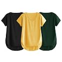 Fabricorn Combo of Three Cotton V-Neck Up Down Short Sleeve Tshirt for Women (Pack of 3)