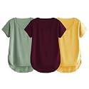 Fabricorn Combo of Three Cotton V-Neck Up Down Short Sleeve Tshirt for Women (Pack of 3)