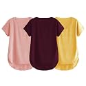 Fabricorn Combo of Three Cotton V-Neck Up Down Short Sleeve Tshirt for Women (Pack of 3)