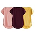 Fabricorn Combo of Three Cotton V-Neck Up Down Short Sleeve Tshirt for Women (Pack of 3)