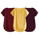 Fabricorn Combo of Three Cotton V-Neck Up Down Short Sleeve Tshirt for Women (Pack of 3)