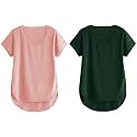 Fabricorn Combo of Three Cotton V-Neck Up Down Short Sleeve Tshirt for Women (Pack of 3)