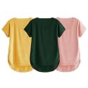 Fabricorn Combo of Three Cotton V-Neck Up Down Short Sleeve Tshirt for Women (Pack of 3)