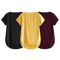 Fabricorn Combo of Three Cotton V-Neck Up Down Short Sleeve Tshirt for Women (Pack of 3)