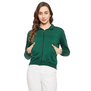 fabricorn solid grey melange stylish sweatshirt zipper jacket for women grey melange