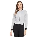 Fabricorn Solid Grey Melange Stylish Sweatshirt Zipper Jacket for Women (Grey Melange)