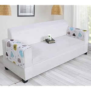printed sofa arm rest cover  heavy antiskid backing  easily machine washable  sofa arm rest protector for couch or home living area - 22 x 22 inches - 2pc white floral