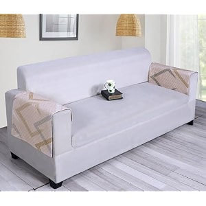 printed sofa arm rest cover  heavy antiskid backing  easily machine washable  sofa arm rest protector for couch or home living area - 22 x 22 inches - 2pc cream