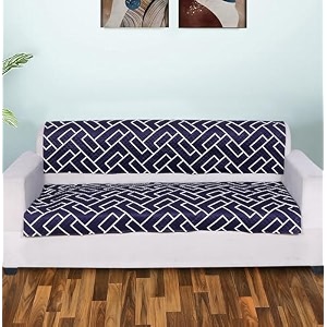 printed sofa seat cover for 2 seater  heavy antiskid backing  quilted velvet  machine washable  durable sofa seat runner for couch living room 2 seater navy