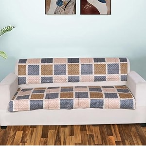 printed sofa seat cover for 2 seater  heavy antiskid backing  quilted velvet  machine washable  durable sofa seat runner for couch living room 2 seater brown