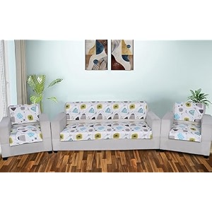 printed sofa seat cover for 5 seater  heavy antiskid backing  quilted  machine washable  durable sofa seat runner for couch living room 3 seater  1 seater  1 seater white floral