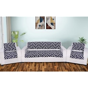 printed sofa seat cover for 5 seater  heavy antiskid backing  quilted  machine washable  durable sofa seat runner for couch living room 3 seater  1 seater  1 seater navy