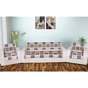printed sofa seat cover for 5 seater  heavy antiskid backing  quilted  machine washable  durable sofa seat runner for couch living room 3 seater  1 seater  1 seater brown