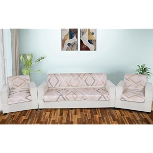 printed sofa seat cover for 5 seater  heavy antiskid backing  quilted  machine washable  durable sofa seat runner for couch living room 3 seater  1 seater  1 seater cream