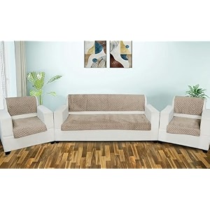 printed sofa seat cover for 5 seater  heavy antiskid backing  quilted  machine washable  durable sofa seat runner for couch living room 3 seater  1 seater  1 seater beige
