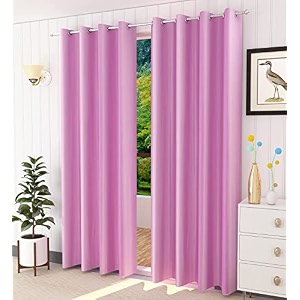 fabrilia polyester solid plain eyelet door curtains 9 feet long set of 2 baby pink