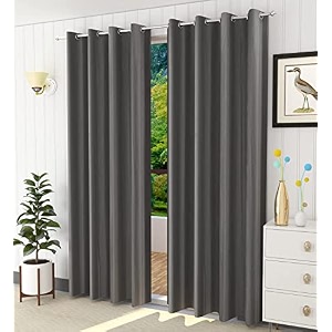 fabrilia polyester solid plain eyelet door curtains 7 feet long set of 2 grey