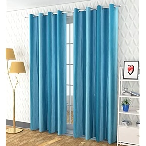 fabrilia polyester solid plain eyelet door curtains 7 feet long set of 2 aqua blue