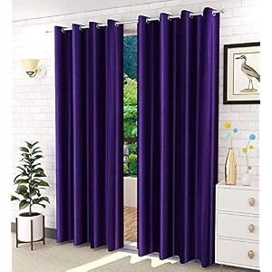 fabrilia polyester solid plain eyelet door curtains 9 feet long set of 2 purple