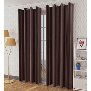 fabrilia polyester solid plain eyelet door curtains 7 feet long set of 2 coffee brown