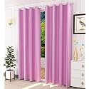 Fabrilia Polyester Solid Plain Eyelet Door Curtains 9 feet Long Set of 2, Baby Pink