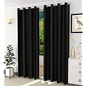 Fabrilia Polyester Solid Plain Eyelet Door Curtains 9 feet Long Set of 2, Black
