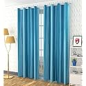 Fabrilia Polyester Solid Plain Eyelet Door Curtains 9 feet Long Set of 2, Aqua Blue