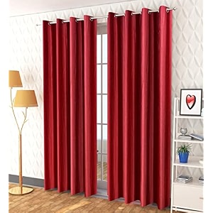 fabrilia polyester solid plain eyelet window curtains 5 feet long set of 2 maroon