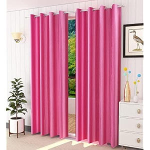 fabrilia polyester solid plain eyelet window curtains 5 feet long set of 2 pink