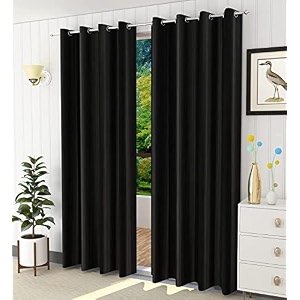 fabrilia polyester solid plain eyelet window curtains 5 feet long set of 2 black