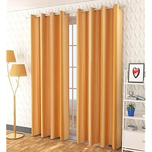 fabrilia polyester solid plain eyelet window curtains 5 feet long set of 2 gold