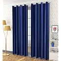 Fabrilia Polyester Solid Plain Eyelet Window Curtains 5 feet Long Set of 2, Navy Blue