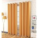 Fabrilia Polyester Solid Plain Eyelet Window Curtains 5 feet Long Set of 2, Gold