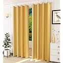 Fabrilia Polyester Solid Plain Eyelet Window Curtains 5 feet Long Set of 2, Yellow